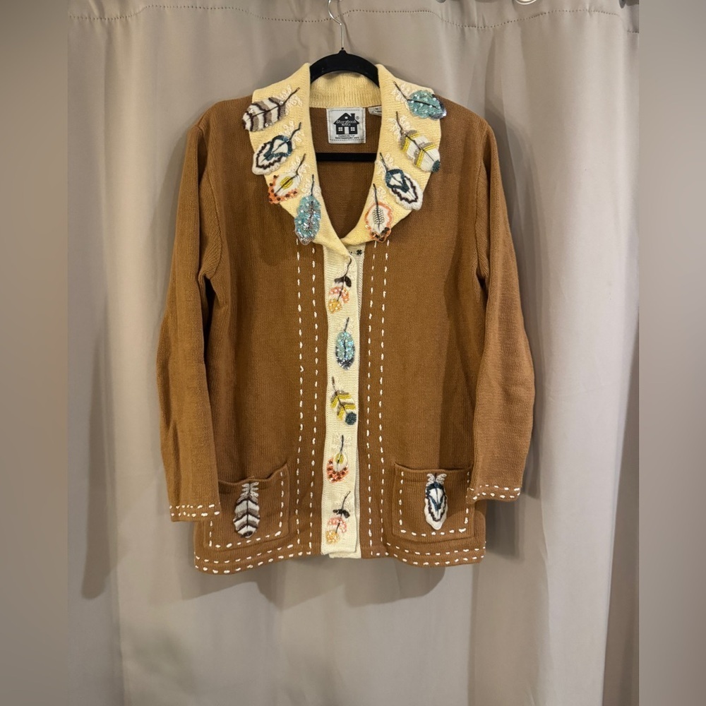 Storybook Knits Brown and Cream Embroidered Jacket